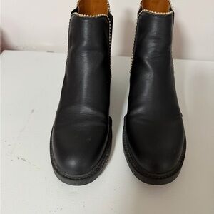 Coach Black and Tan Ankle Boots with Gold Accents